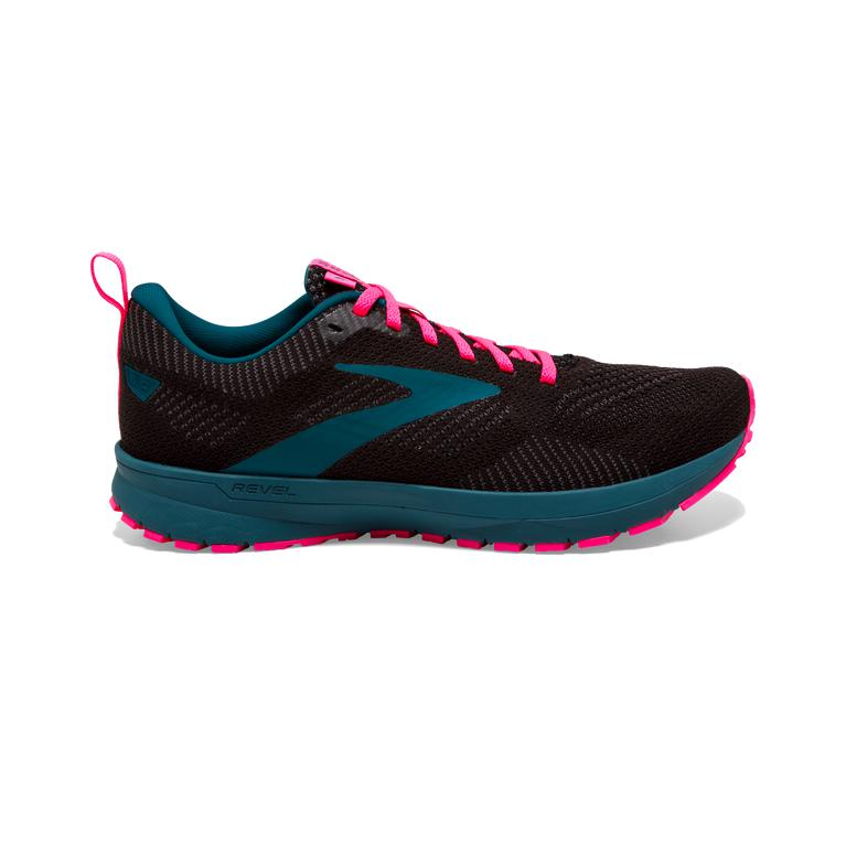 Brooks Revel 5 Performance Road Running Shoes - Women's - Black/Blue/Pink (62789-UJHG)